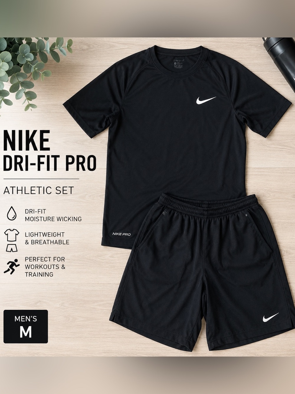 Nike Black Short Sleeve Tee with Matching Black Athletic Shorts